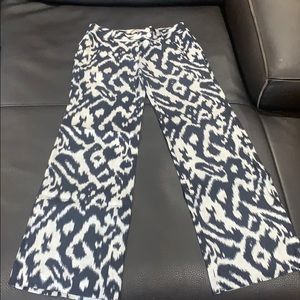 LOFT IKAT pattern linen pants -navy/cream